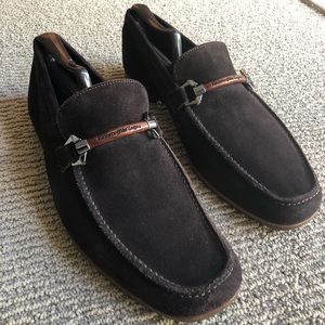 Zegna Mens 9.5 Suede Moccasin Brown w/ Wood Bit